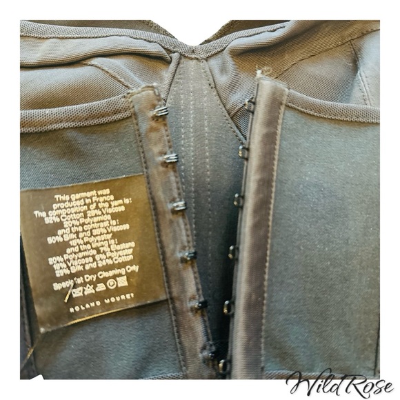 ROLAND MOURET Blue & Black Stretch Bodycon Corset Bustier Mini Dress SZ 4 - Picture 12 of 16